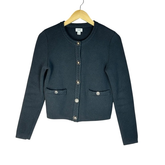 J. Crew Black Knit Lady Jacket Cardigan Gold Button Pockets Crew Neck Size XS - Picture 4 of 15